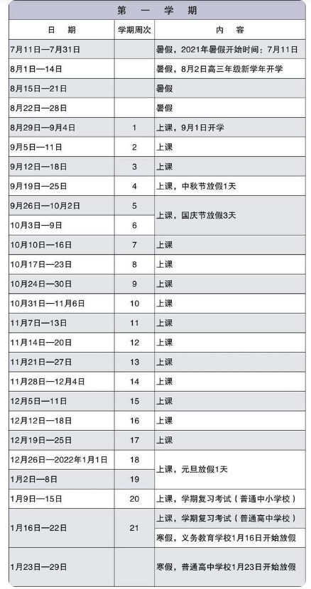2021-2022深圳中小学校历公布寒假时间