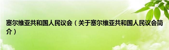 塞尔维亚共和国人民议会关于塞尔维亚共和国人民议会简介