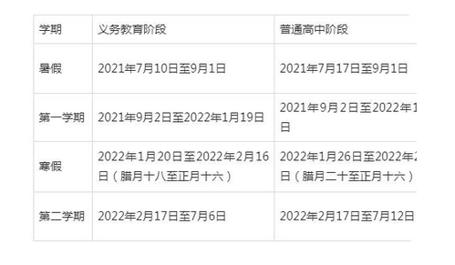 中小学2021-2022年度校历