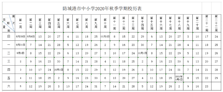 2022防城港中小学寒假放假时间公布