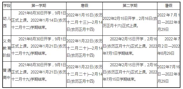 2022莆田中小学寒假开学时间