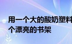 用一个大的酸奶塑料瓶 用手将垃圾改造成一个漂亮的书架