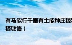有马能行千里有土能种庄稼猜字（有马能行千里有土能种庄稼谜语）