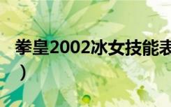 拳皇2002冰女技能表（拳皇2002冰女出招表）