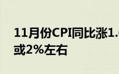 11月份CPI同比涨1.6%，专家预计全年涨幅或2%左右