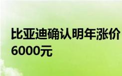 比亚迪确认明年涨价：全系乘用车涨价2000-6000元
