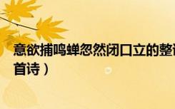 意欲捕鸣蝉忽然闭口立的整诗（意欲捕鸣蝉忽然闭口立是哪首诗）