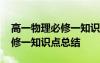 高一物理必修一知识点总结归纳 高一物理必修一知识点总结